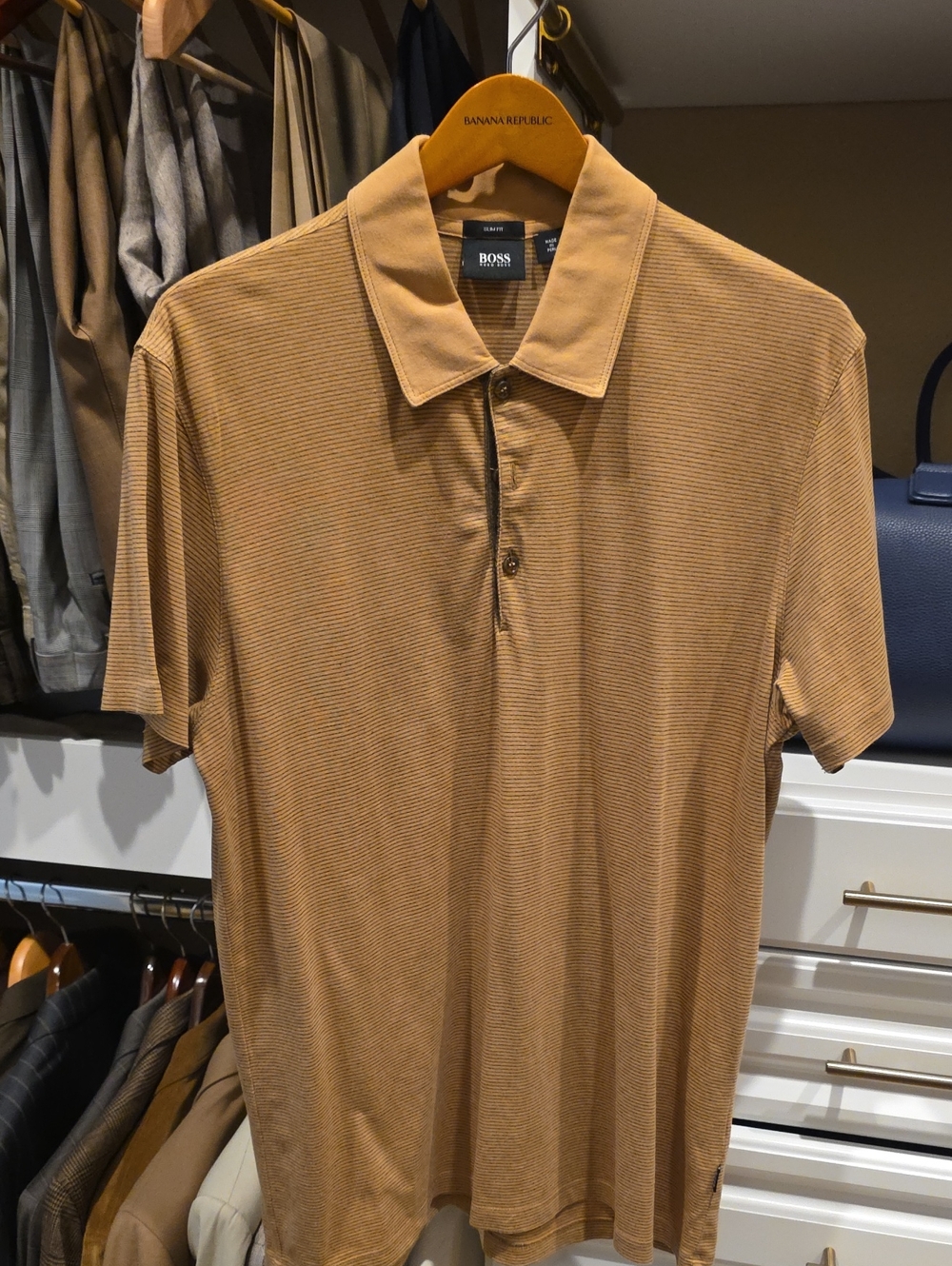 BOSS Men's Tan Short-Sleeve Polo